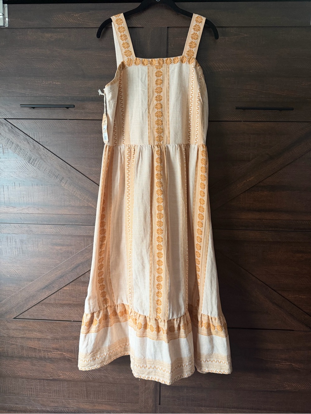 Cotton & Rye Sleeveless Cream Dress with Mustard Embroidered Stripes
